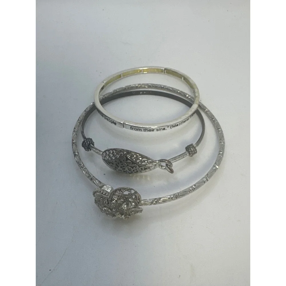 Unbranded Bracelet Set Womens OS Silver Good Religious Scripture Stack 3pc